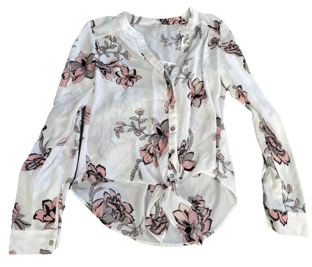 Women’s Candies Top Juniors Floral Long Sleeve Spring See Through Button Up XS